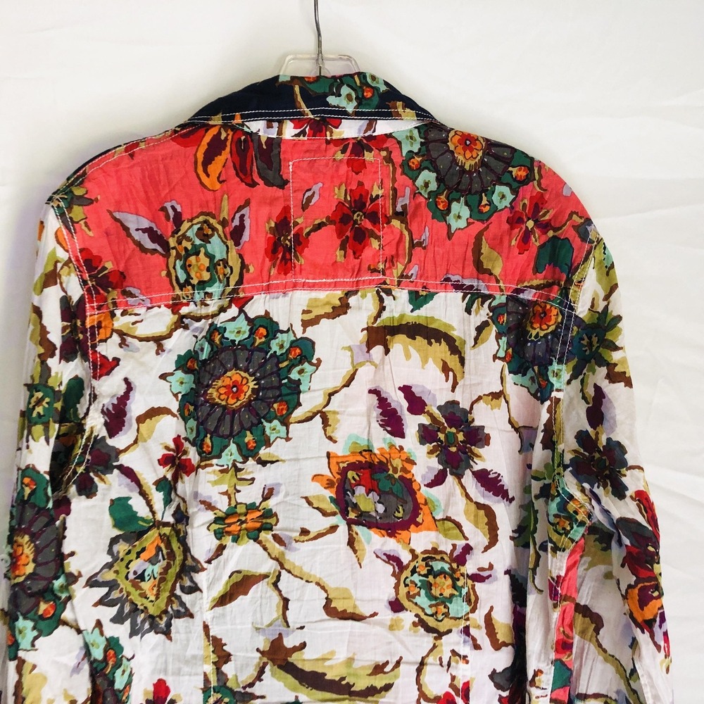 Cino Shirt Womens XL Multicolor Floral Cotton Button Front Long Sleeve Boho Top - Picture 5 of 10